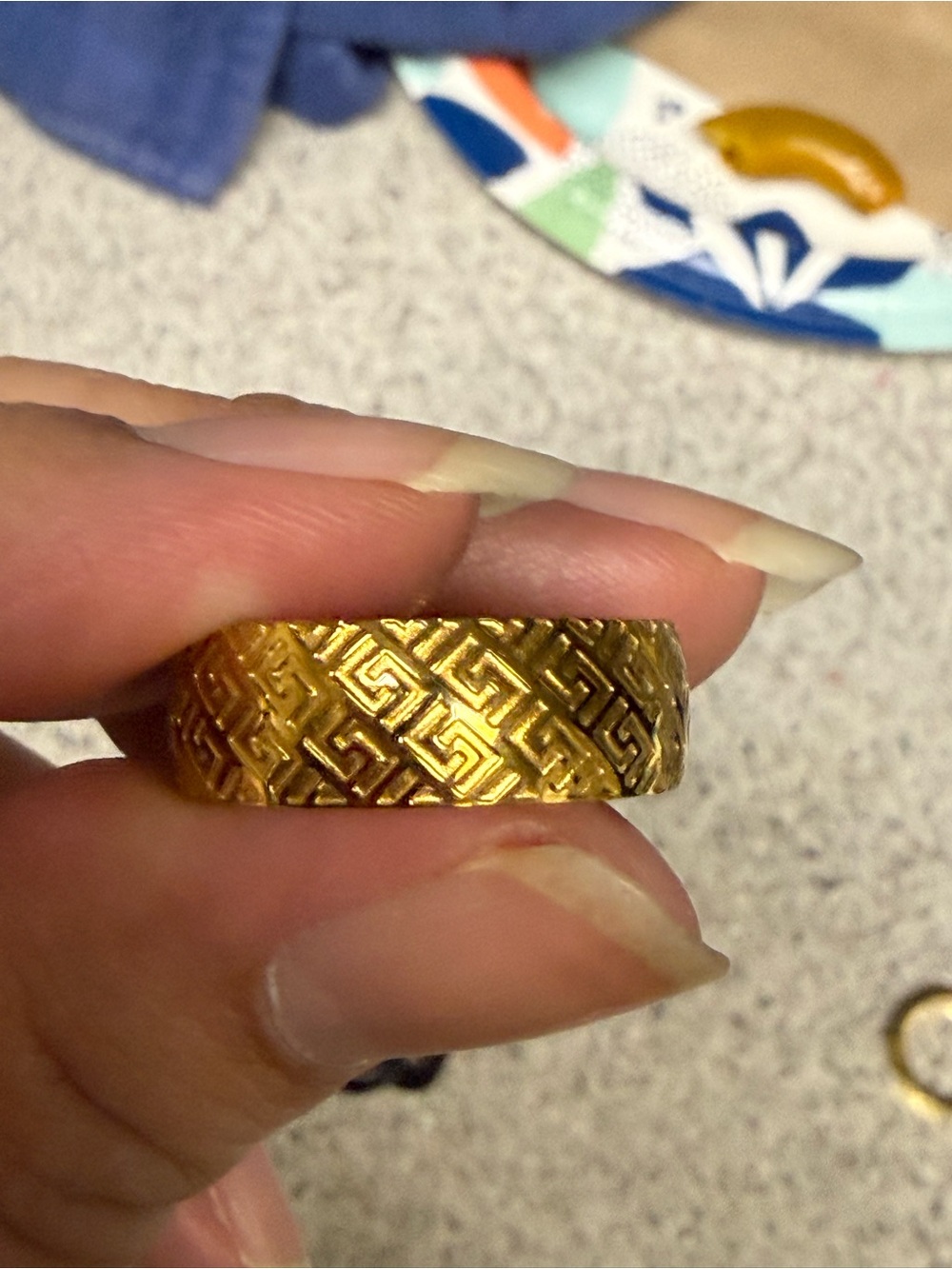 Gold Greek Key Pattern Wide Band Ring - Women Jewelry